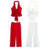2025 Summer Women's Bow Camisole Top & Pleated Wide-Leg Pants Set