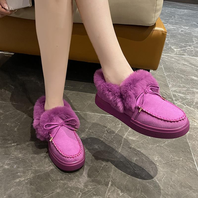 Women's cotton shoes 23 winter European and American bow warm shoes flat-soled fluffy shoes versatile women's shoes
