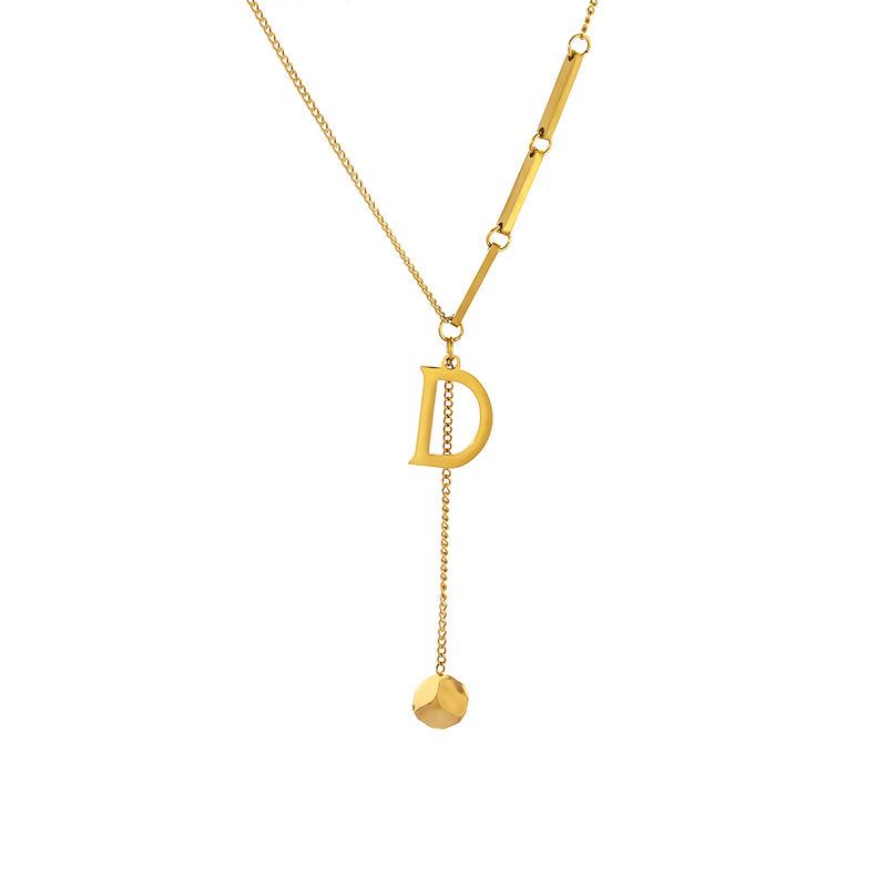 Korean Style Minimalist Titanium Steel Non-Fading Letter Pendant Short Necklace for Women