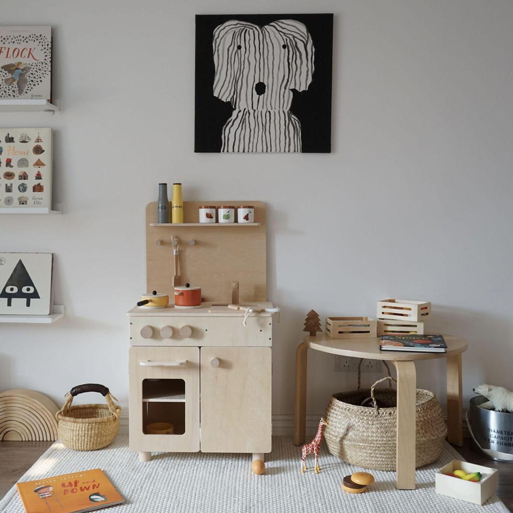 Nordic-Style Wooden Pretend Play Kitchen Set for Kids - Spatula, Stove, and Food Cutting Accessories