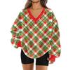 Women's Fashionable V-neck Christmas Printed Long Sleeved Casual Pullover Plush Warm Pocket Sweatshirt Top