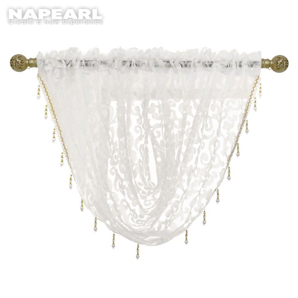 1PC NAPEARL Modern Beaded Jacquard Flower Tulle Curtain Valance for Window Decor