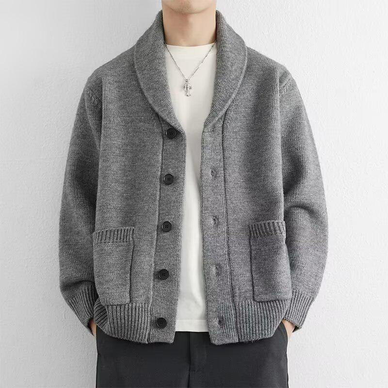 

Men s Cross-Lapel Knitwear Jacket - Trendy Autumn/Winter Loose-Fit Cardigan M сірий колір