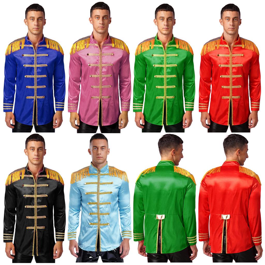 Pánský Halloweenský kostým SGT Sergeant Pepper Budgetová bunda Cosplay Rocková kapela 60. léta Hippie Saténový kabát