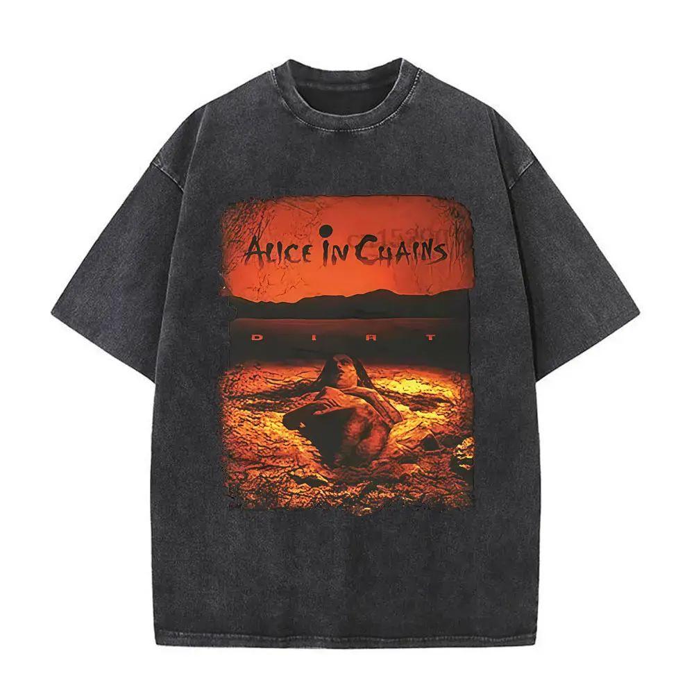 New In Top & Tees Mens T-Shirt Camisetas Rock Band Alice In Chains Dirt Washed Vintage Short Sleeved Round Neck Y2k Tshirt