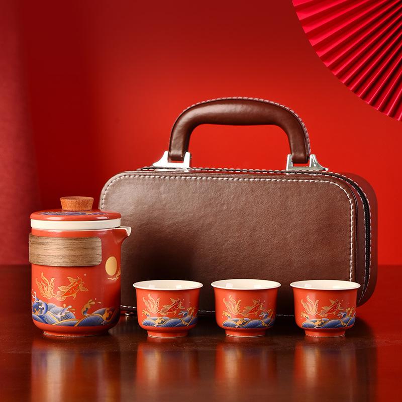Creative Ceramic Kung Fu Travel Tea Set Portable Kuaike Cup Company Business Gift Box