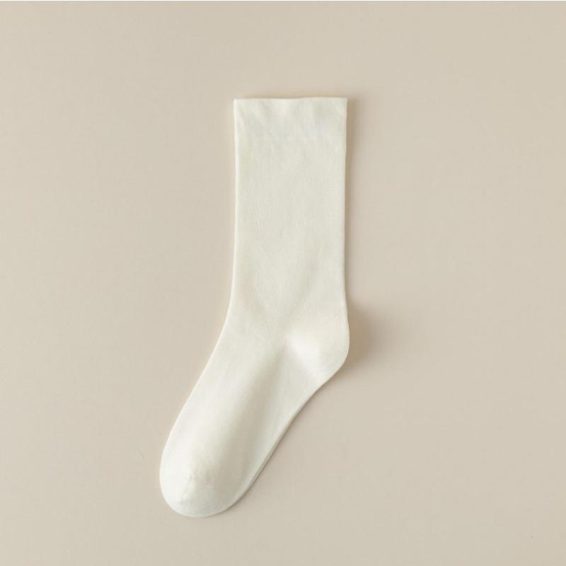 5 Pairs Solid Color Cotton Socks Medium Tube Knitted Loose Long Soft Spring Autumn Crew Casual Sock Black White Breathable Women Socks