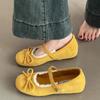 Fashion Spring Summer Inner Heighten Bow Shallow Lace Side Flats Casual Solid Belt Buckle Suede Soft Sole Eelgant Dress Ballet Shoes