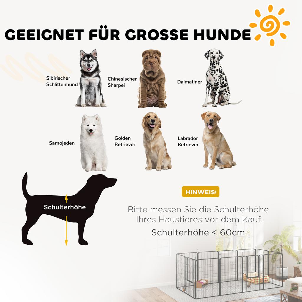 12-Panel Solid Dog Playpen with Doors, for Large Dogs, 100cm Tall, Black