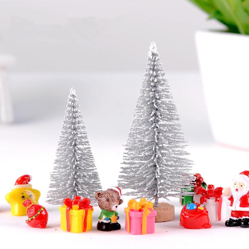 12Pcs Mini Christmas Desktop Miniature Pine Tree Micro Landscaping 4.5/6.5Cm Sisal Silk Cedar Tree Ornamen Navidad Xmas Decor