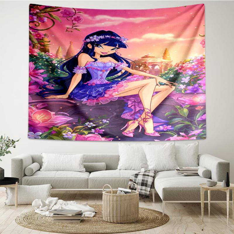 Winx Club Print Tapestry, Backdrop, Easy Setup, Ideal for Bedroom, Office & Living Room, with Aesthetic Wall Hanging Decor.