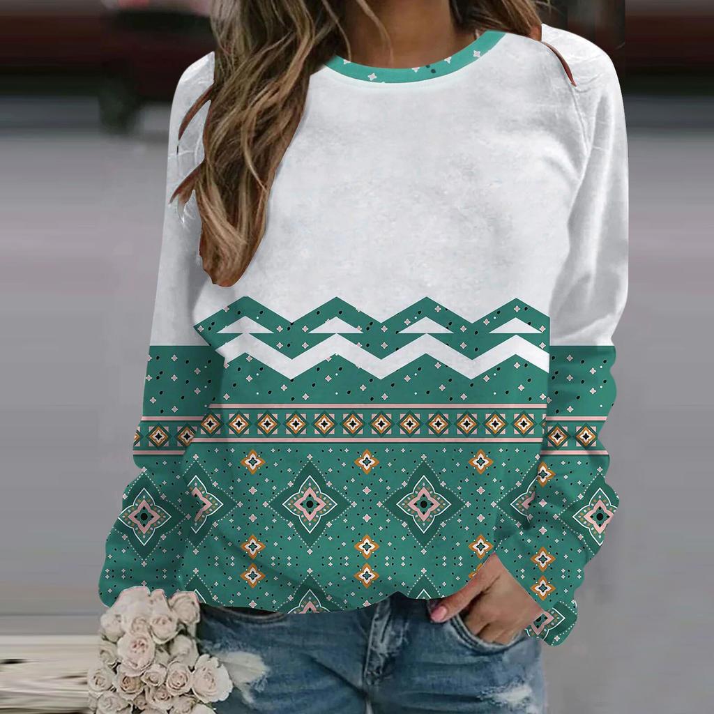 Women's Vintage Ethnicity Geometry Color Blocks Art Print Hooded Casual Sweatshirt main image 0