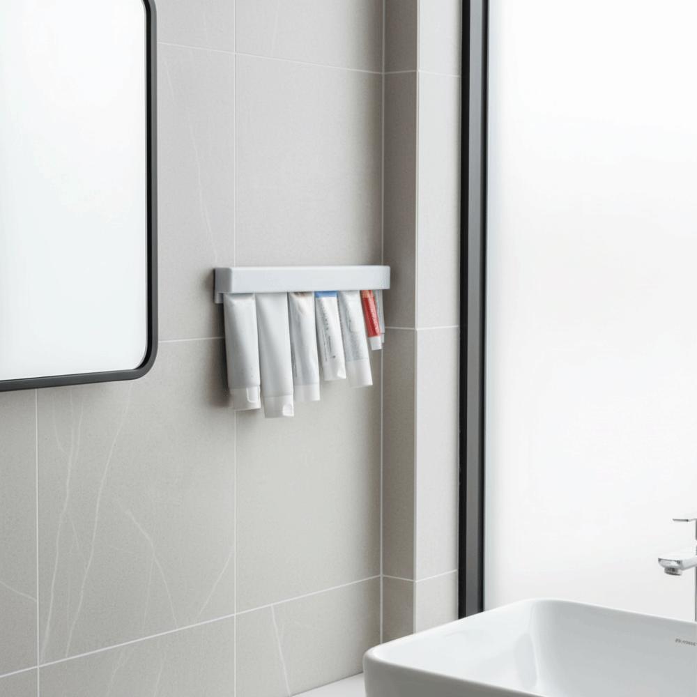 Self-adhesive Long Toothpaste Holder Wall Mounted Space Saving Toothpaste Clip Punch Free Large Capacity Wall Storage Rack
