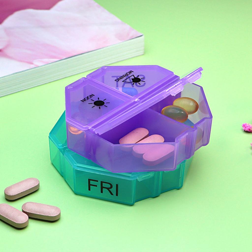 Medicine Container 28 Compartments Plastic Sealed Portable 7 Day Medicine Storage Box for Daily Use Transparent Seven