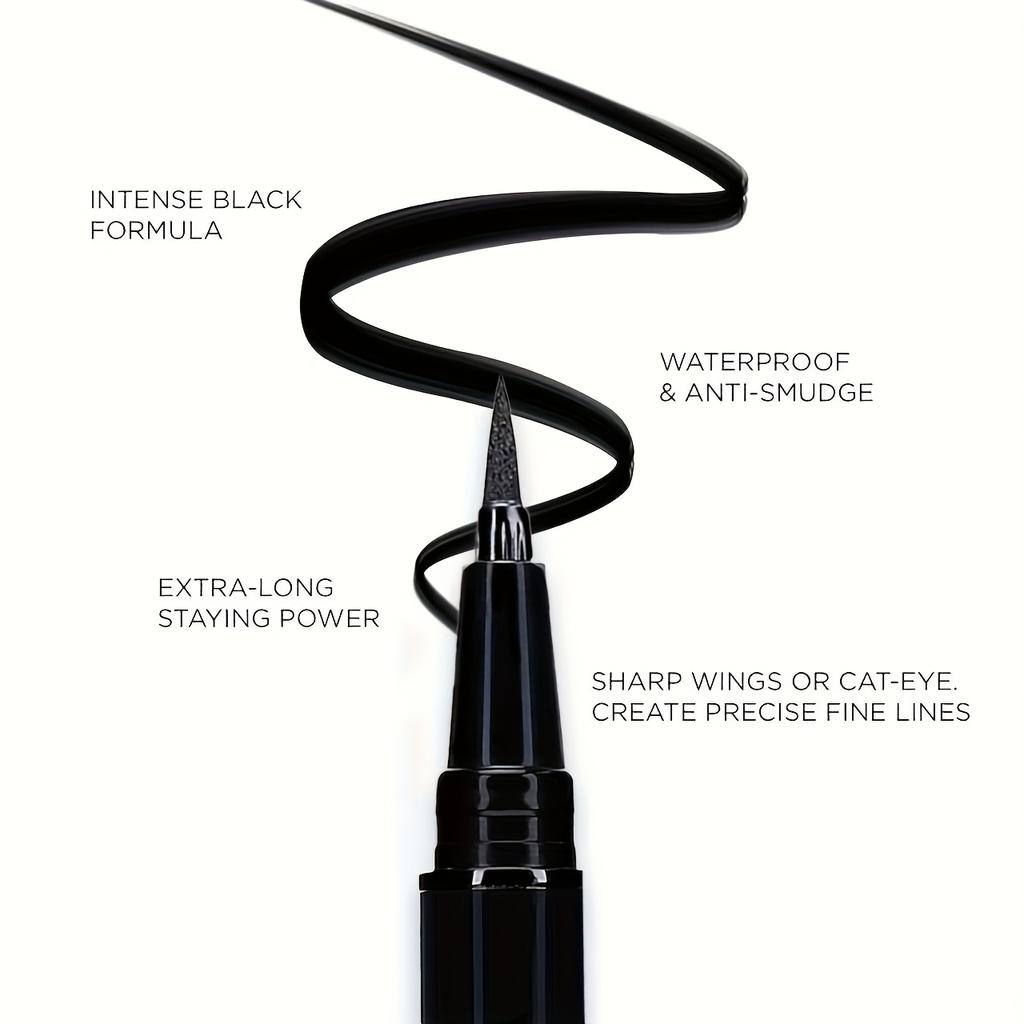 WProfessional Black Liquid Eyeliner Pen - Waterproof & Sweatproof Formula, 24H Wear, Quick-Dry, Fine Brush Tip for Precise Lines