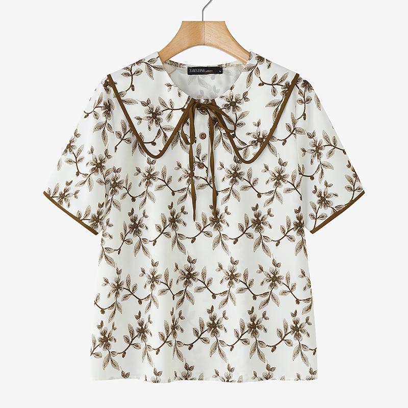 ZANZEA Blouse d'été ample et décontractée à manches courtes et imprimé pour femme