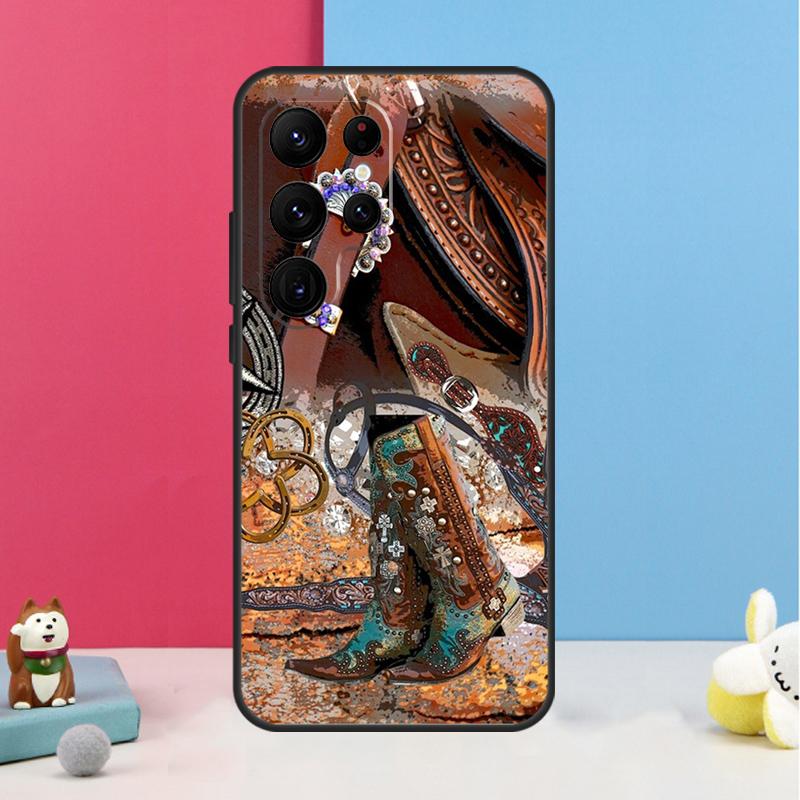 Western Cowgirl Cowboy Boots Cowhide Case For Samsung Galaxy S26 S23 Ultra S20 S21 S22 S24 S25 Plus S10 S25 FE Back Cover Shell