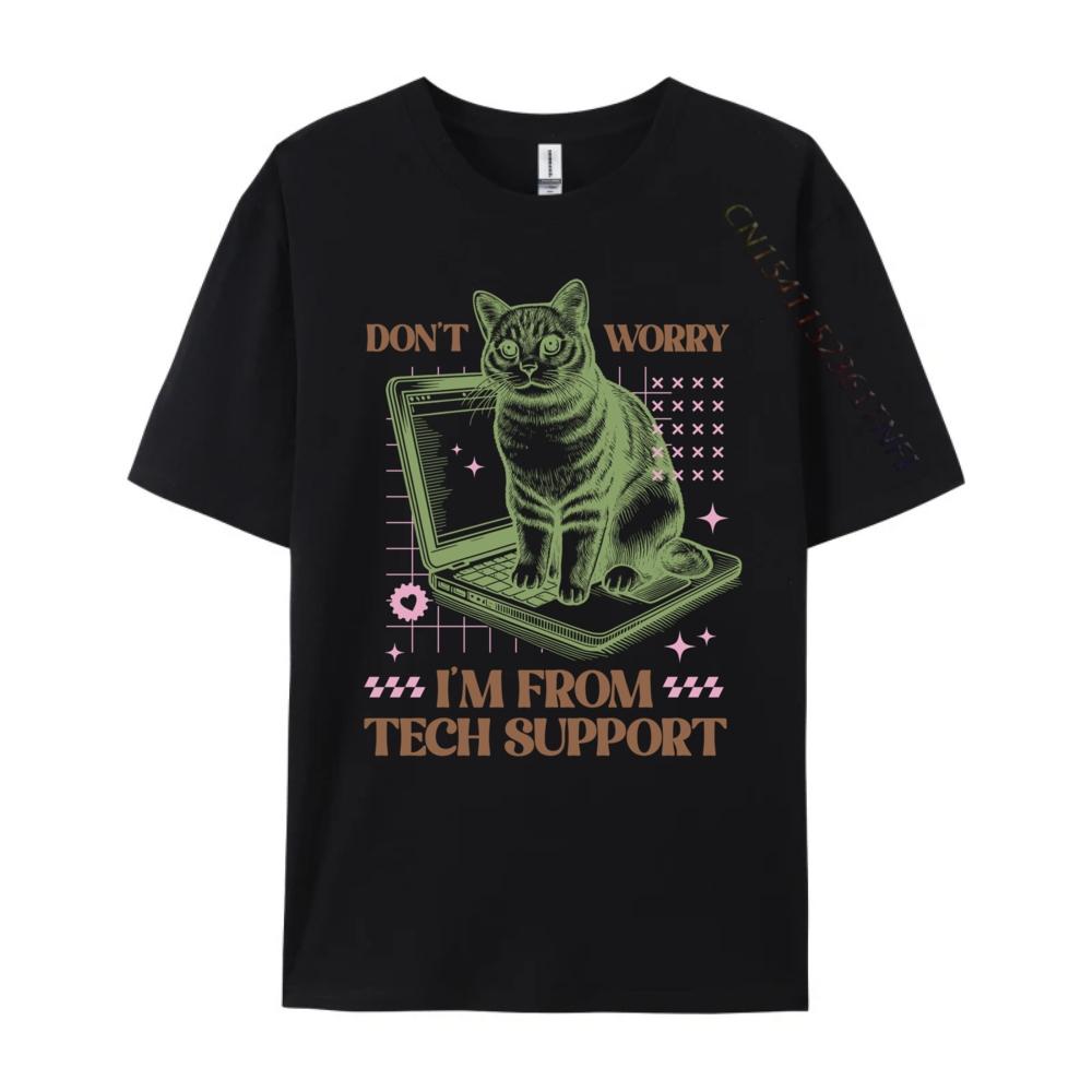 Don T Worry I M From Tech Support Computer Cat Graphic Shirts Short Sleeve T-Shirt Men's Clothing Punk Style