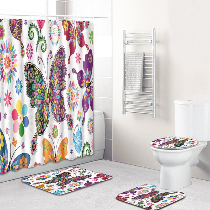 Colored Animals Elephant Lion Horse Bathroom Non-Slip Floor Mat Shower Curtain Carpet Personality Cool