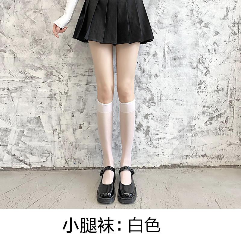 Women s black silk stockings, mid-calf socks, summer thin long socks jk Japanese-style over-the-knee velvet socks Average Size