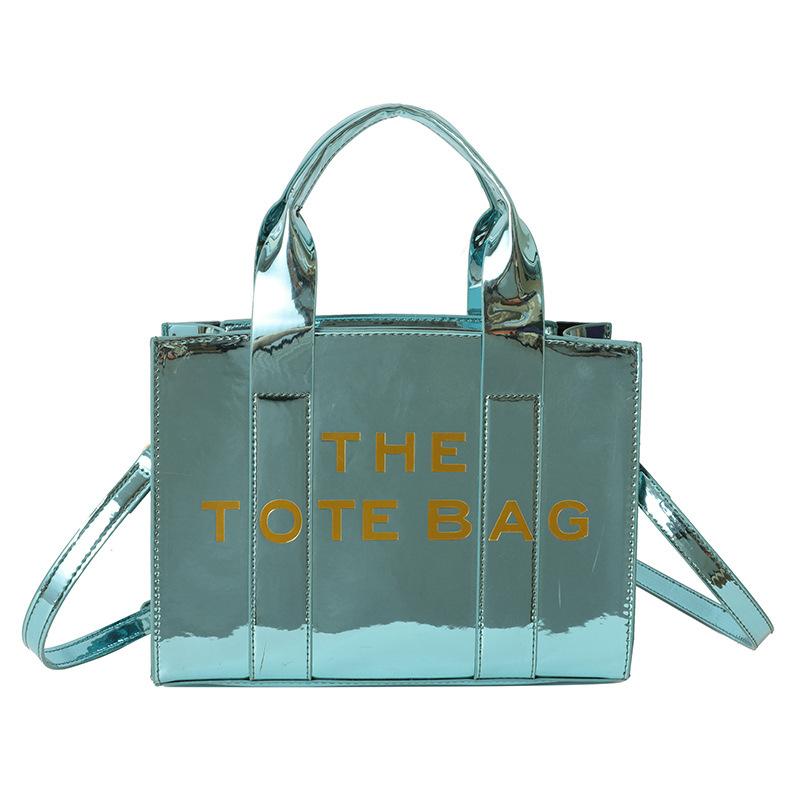 Summer new letter printing contrasting color pu glossy large capacity women's tote bag women's shoulder messenger bag