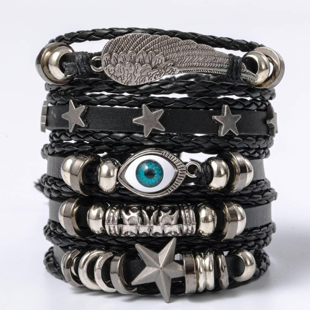 Retro Multi-layer Alloy Leather Bracelet In Ethnic Style with Waxed Rope