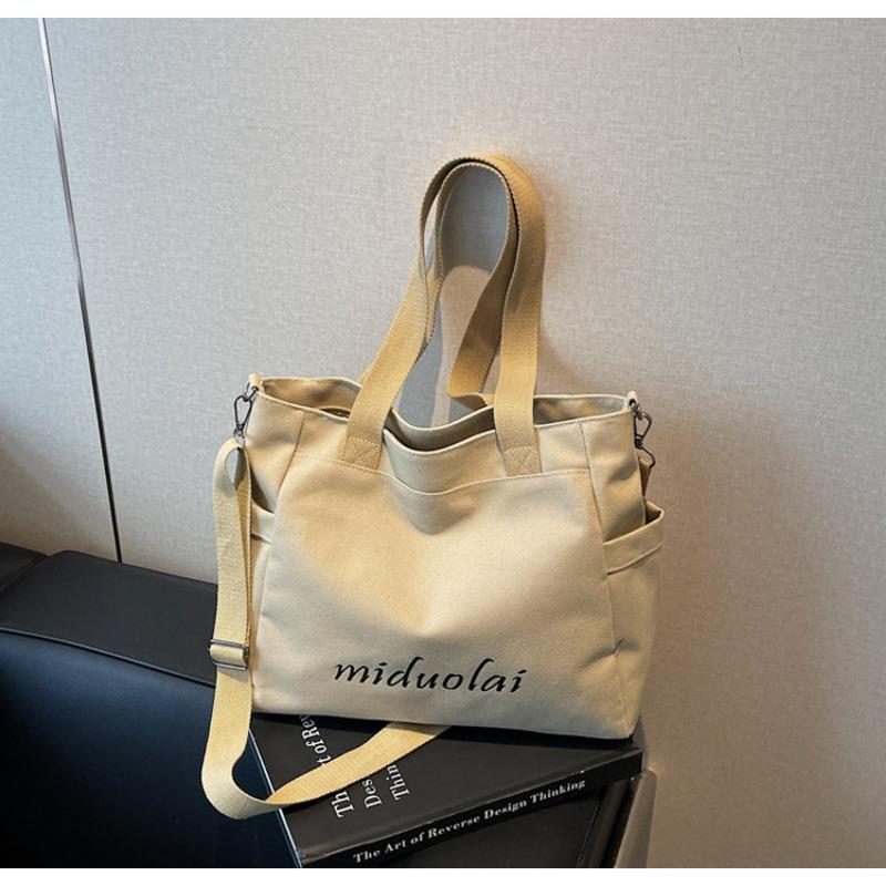 Simple canvas tote bag women's leisure large-capacity shoulder tote bag versatile class commuter messenger bag