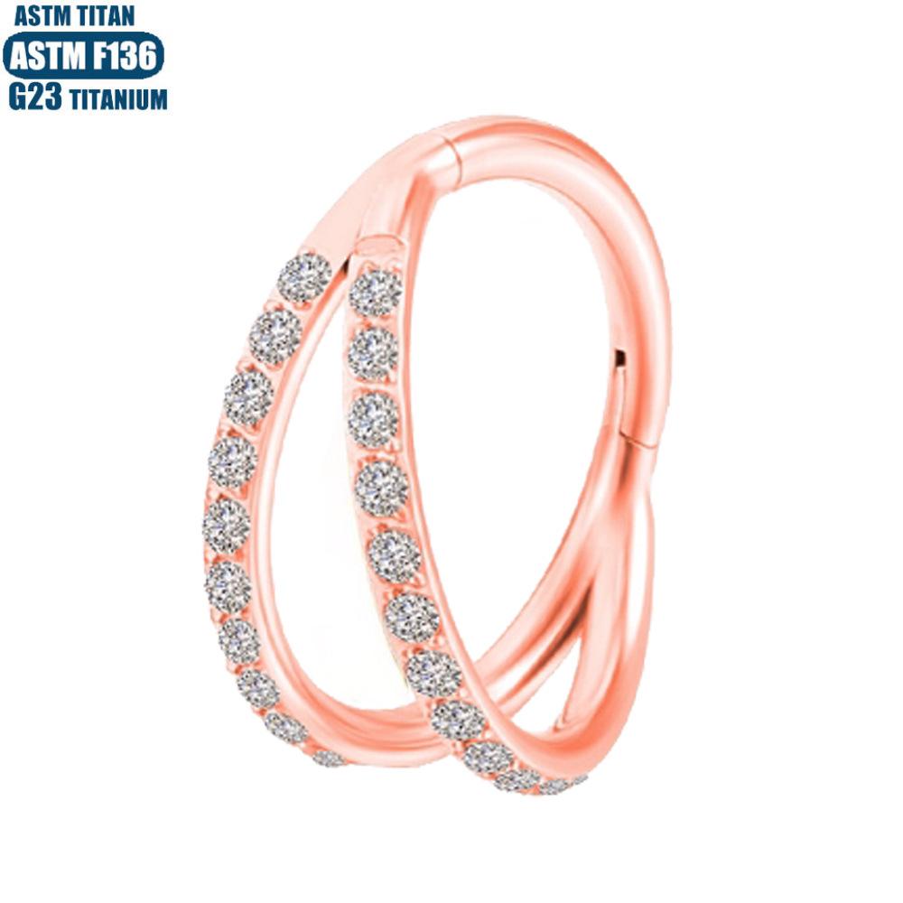 F136 Implant Grade Titanium Forked Nose Ring & Zirconia Seamless Stud Earring Set