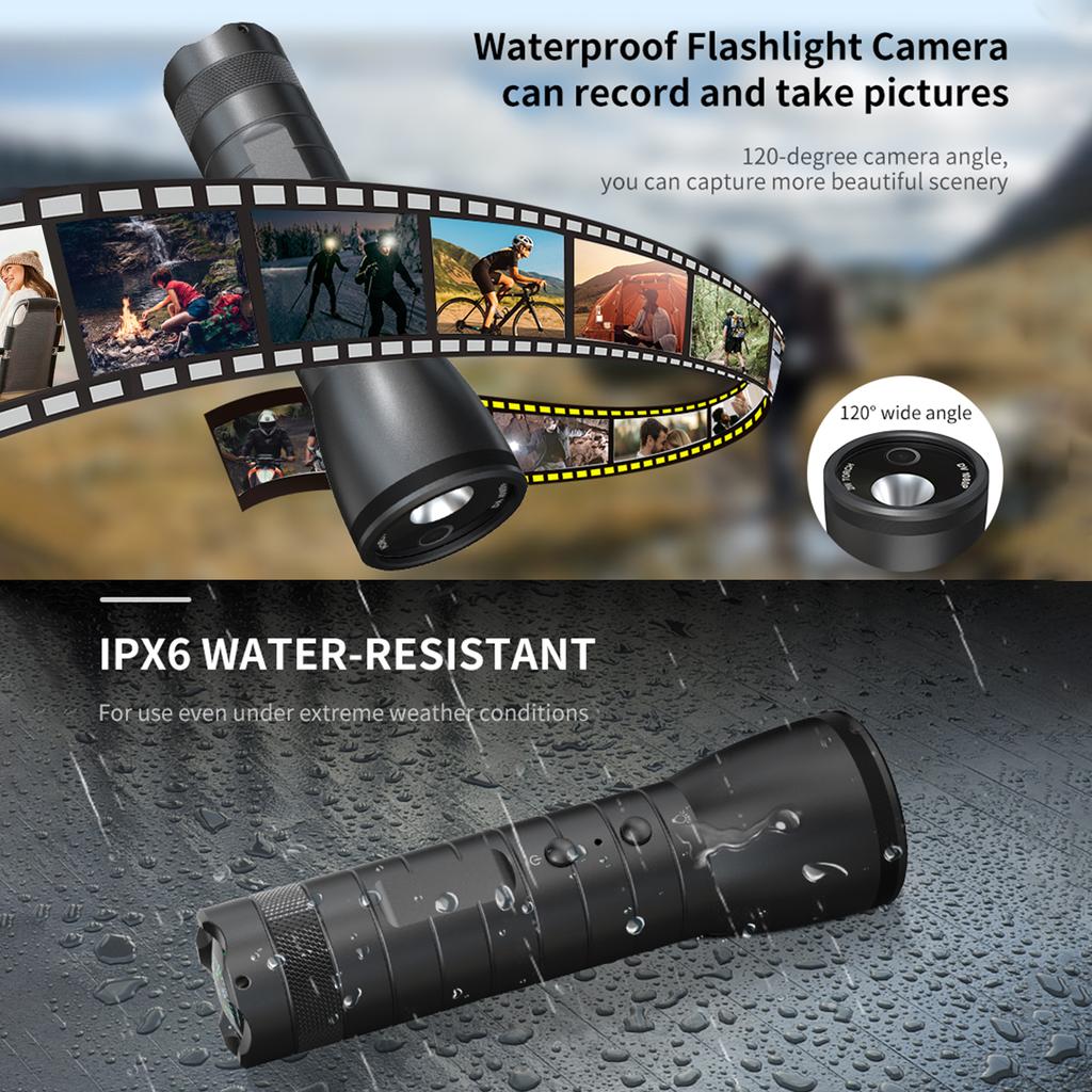 1080P Flashlight Camera Motorcycle Helmet Camera Bike Camera 120 Degrees Wide Angle Lens 5 Light Modes IPX6 Waterproof