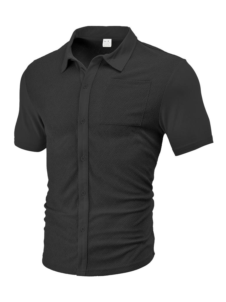 European and American men's clothing TK pallet summer loose breathable lapel cardigan towel jacquard cloth short-sleeved men's shirt