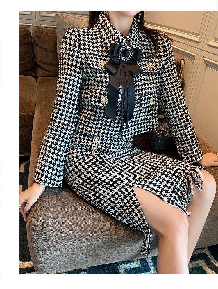 2021 Spring Houndstooth Skirt Suit: Chic Xiaoxiang Celebrity Style, Slim Fit for Women