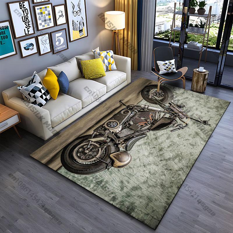 Vintage customized motorcycle design carpet Yoga living room room decor children's crawling mat doormat area rug