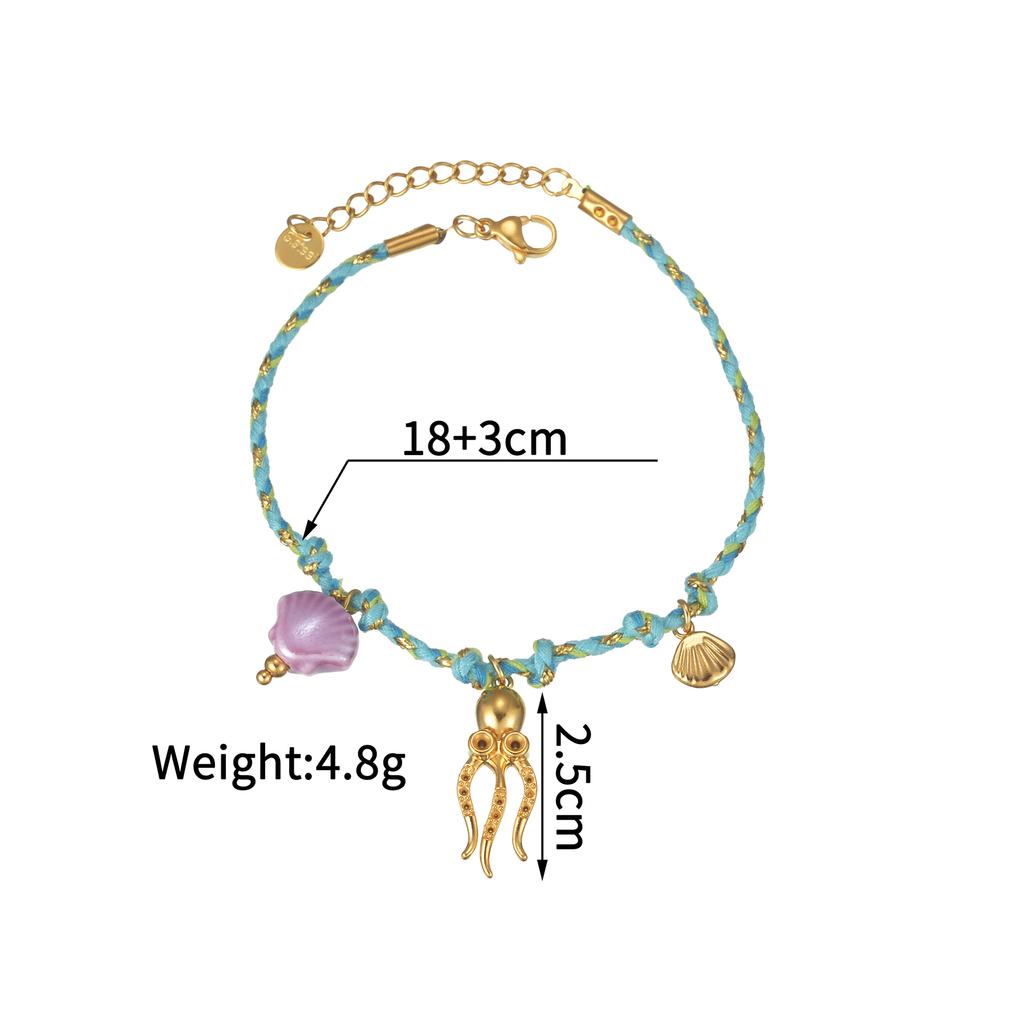 Atoztide Shell Starfish Conch Cherry Charm Bracelet for Women Girls Stainless Steel Gold Color Bead Chain Bracelet Jewelry Gift