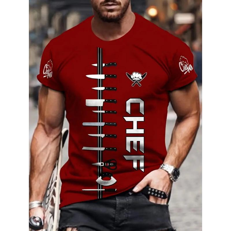 Men's Chef Knife Print T-Shirt Clothes Summer Round Neck Short Sleeve Chef Tshirts Tops New In Men's Cosplay Shirt