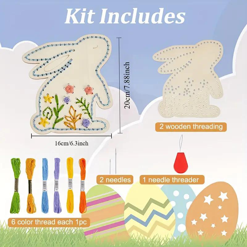 Bunny Shape Cross Stitch Kit Wooden Ornaments Easter Hanging Decor Craft for Home Decor DIY Easter Craft Supplies