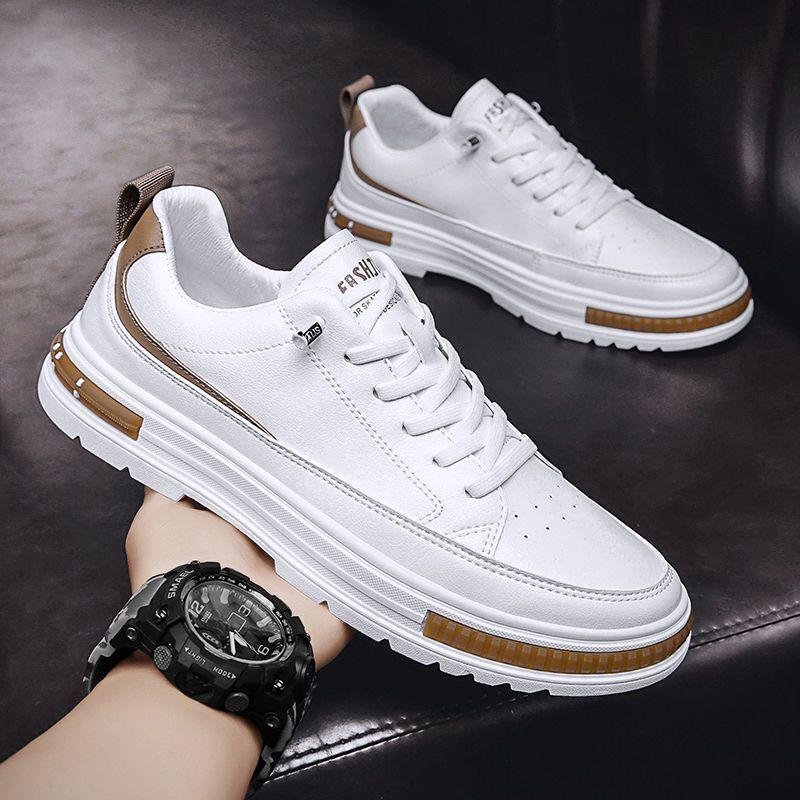 Men's Trendy Spring White Sports Shoes: Breathable, All-Match, Thick-Soled, Casual Flats