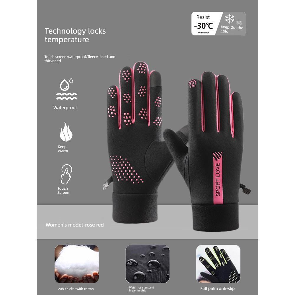 Winter Ski Gloves with Touch Screen, Fleece-Lined, Thickened, Warm, Waterproof, Windproof, Anti-Slip, Outdoor Rainproof for Cycling