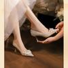 Fashion Women's Crystal Square Buckle High Heels Pumps 2024 Elegant Silk Thin Heeled Wedding Shoes Woman Slip on Pointed Toe Dress Shoes
