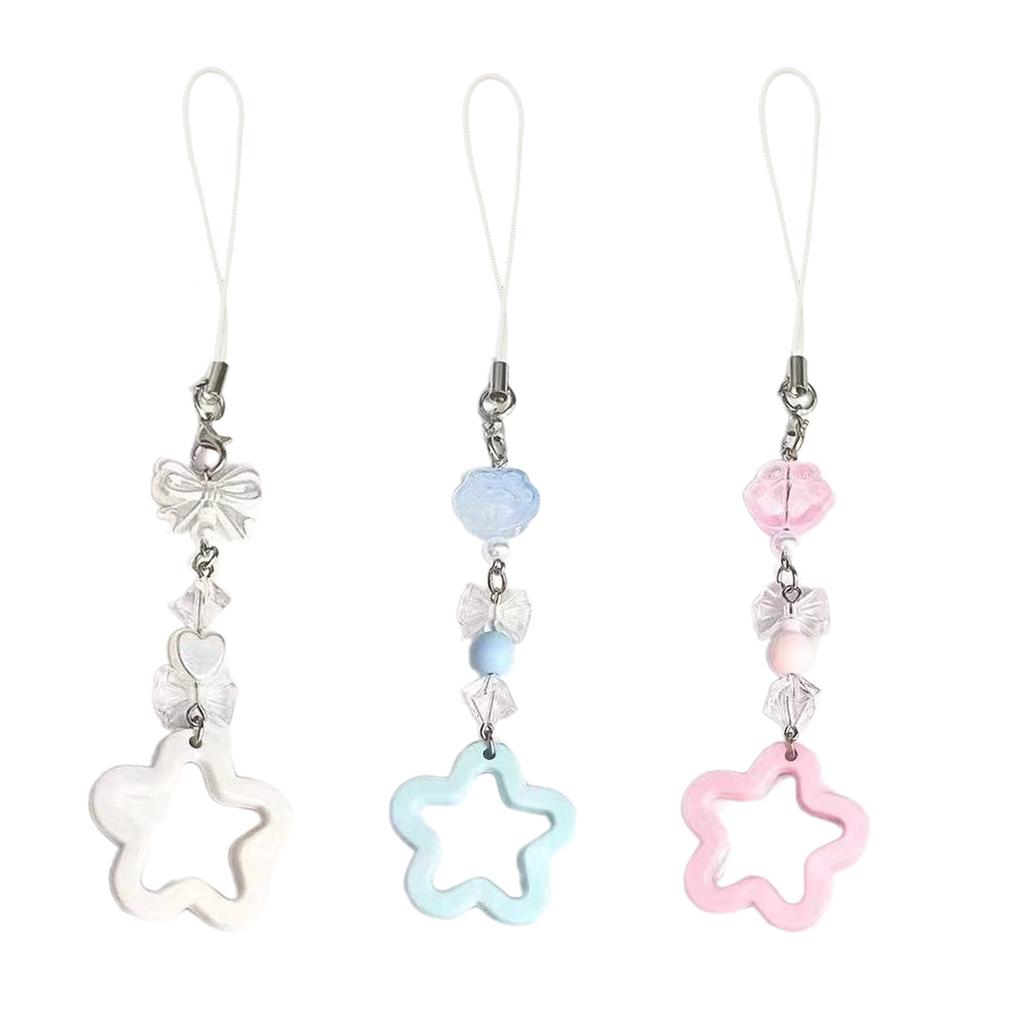 Multicolor Phone Lanyard Star Pendant Keychain Colorful Beaded Keyring Stylish Cellphones Straps Bag Charm Accessory