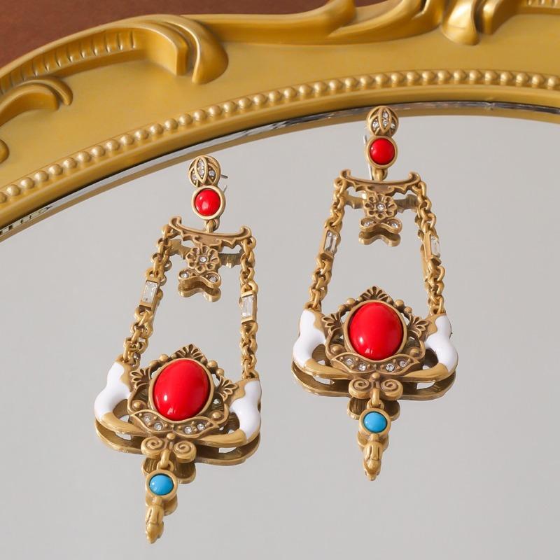 Court Ethnic Gem Red Temperament Ear Jewelry European and American Earrings, Earrings, Retro Earrings