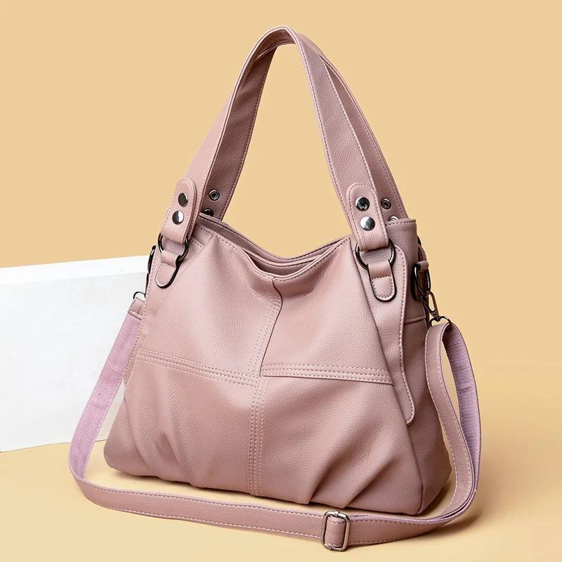 High Quality Soft Leather Handbags for Women 2023 Vintage Women's Shoulder Messenger Bag Luxury Large Capacity Female Sac A Main
