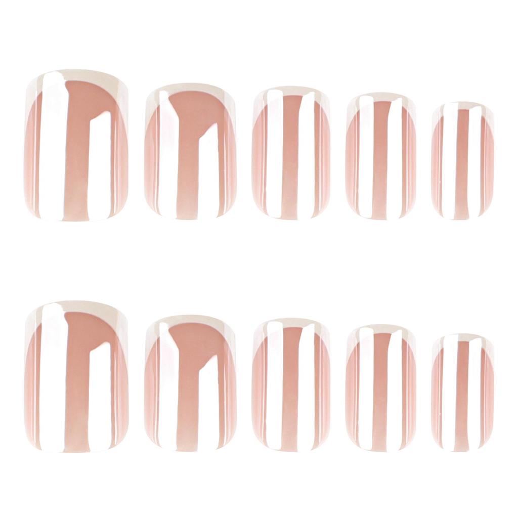 Shiny European & American Nude French White Edge Wearable Nail Art Tips
