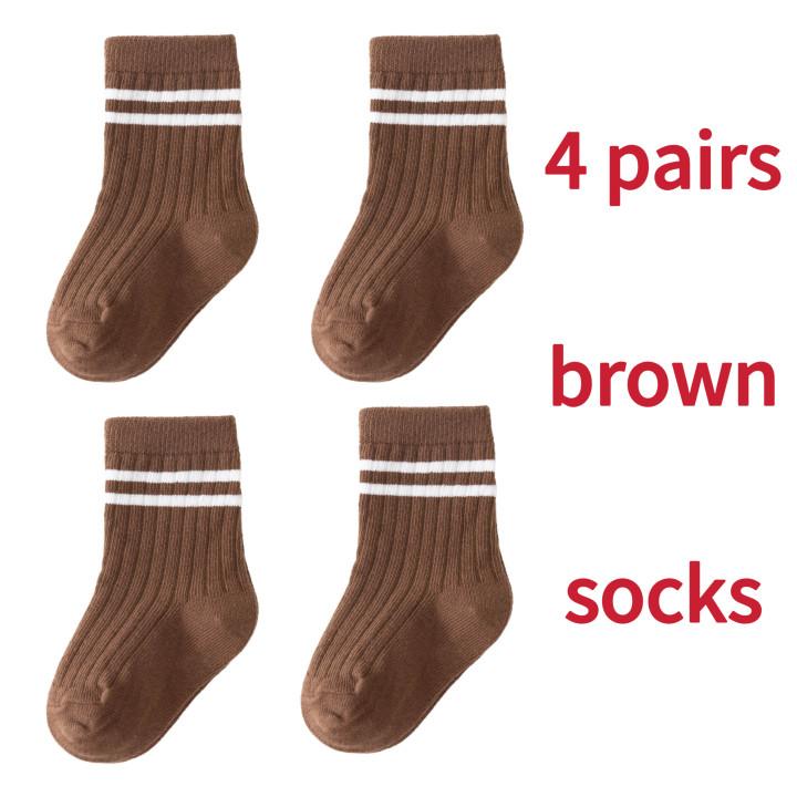 4 Pairs/set Babys Boys Striped Socks Pure Cotton Ribbed Toddler Boys Ankle Socks Pack Soft Kids Accessoies Clothes For 0-5Y Boys