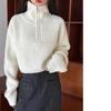 Red Knitted Sweater Women's Short Thickened Half High Collar Zipper Pure Color Loose Fit Autumn Style High Waist Sweater