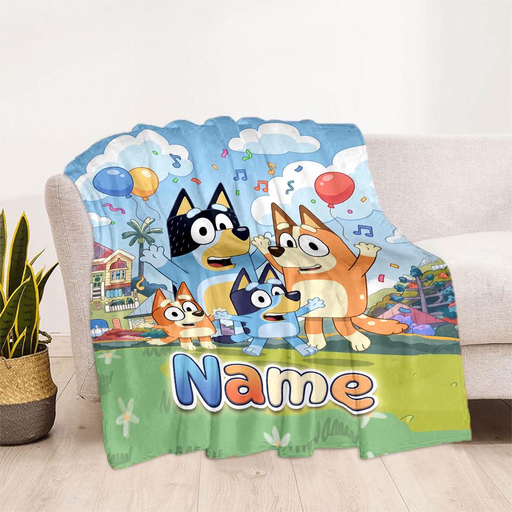 Bluey's Colorful Adventure Personalized Name Blanket Cozy Personalized Blanket Soft & Cozy Versatile for Nap Couch Picnics Chair