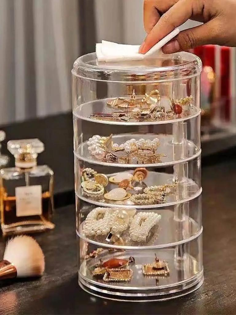 Rotating Jewelry Storage Box Makeup Storage Rack Bracelet Earring Round Plastic Organizer Boxes Holder Display Rack with Cover
