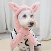 Comfortable Winter Dog Hat Scarf Coral Fleece Cat Headgear with Three-dimensional Ears Pet
