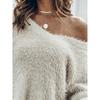 Women'S Elegant Off-Shoulder Fringe Sweater - Long Sleeve, Asymmetrical Hem, Solid Color,   Cute Sweaters