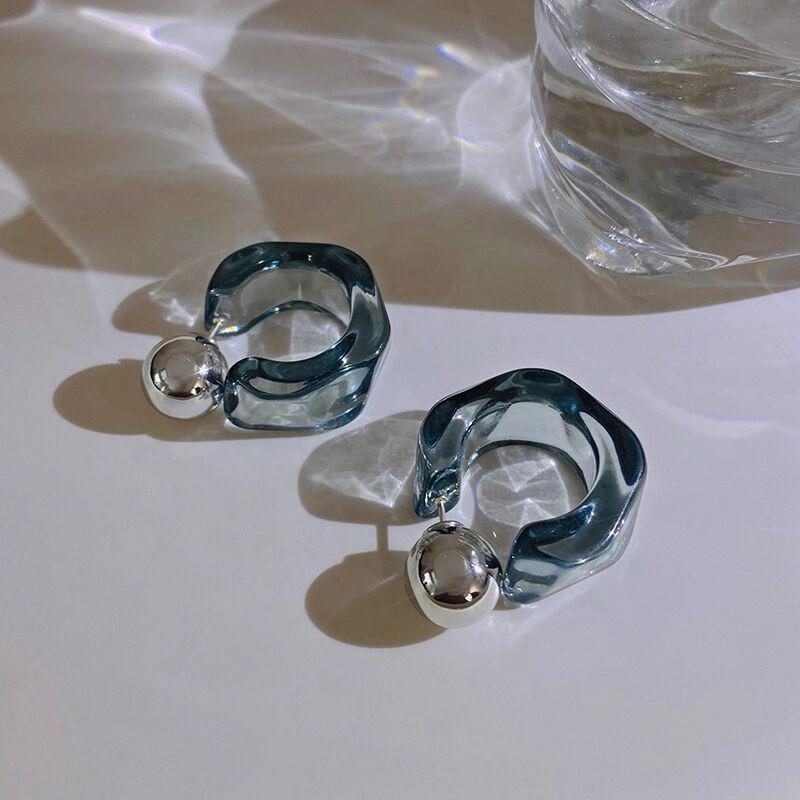925 Silver Needle French Retro Geometric Acrylic Diamond C-Shaped Earrings for Women