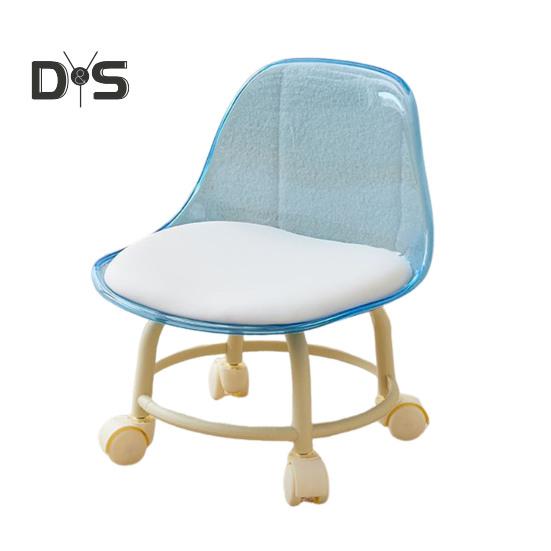 Acrylic Low Stool with 360 Degrees Swivel Wheels Faux Leather Cushion Roller Seat with Backrest Heavy Duty Rotating Mini Chair Seating Stool